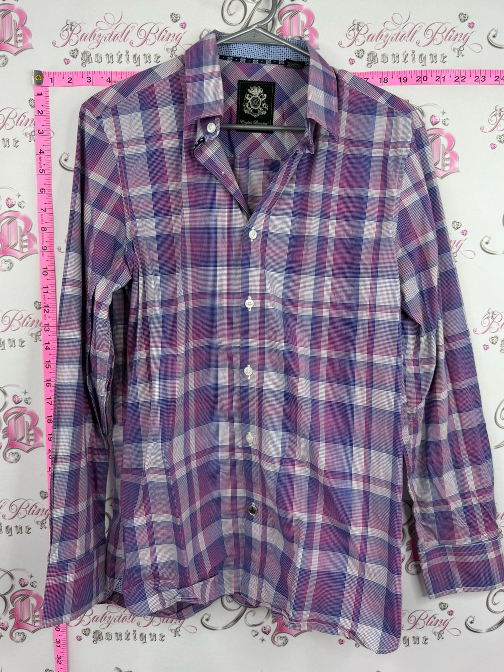 English Laundry shirt Purple and White Plaid Button-Down Shirt